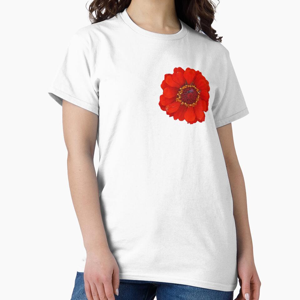 Bright Red Zinnia Flower With a Fly by monica-mirt