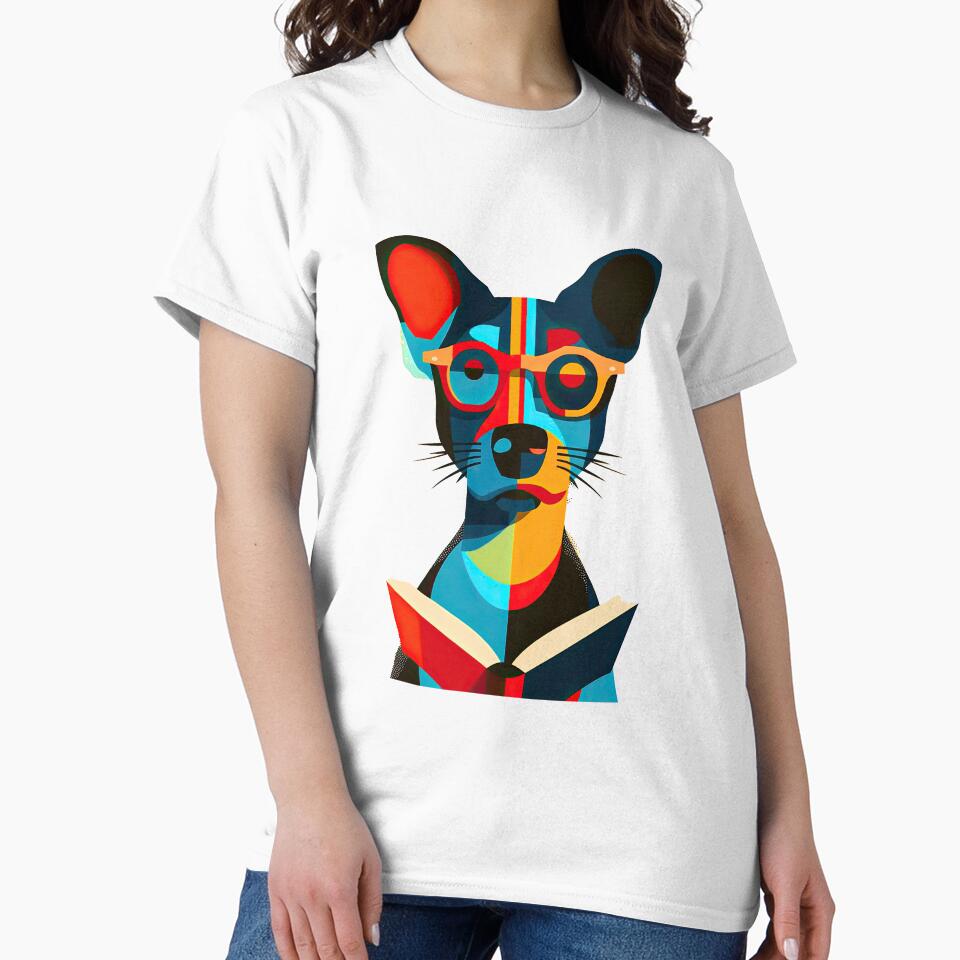 Sticker T-shirt Design: Reading Dog by ForeverPrintsOK