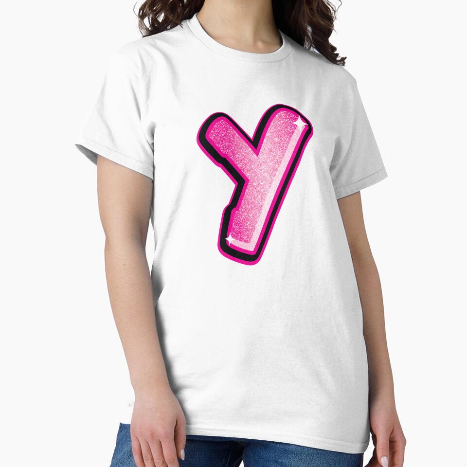 Glitter Pink Y Initial Sticker by LazyCreativeCo