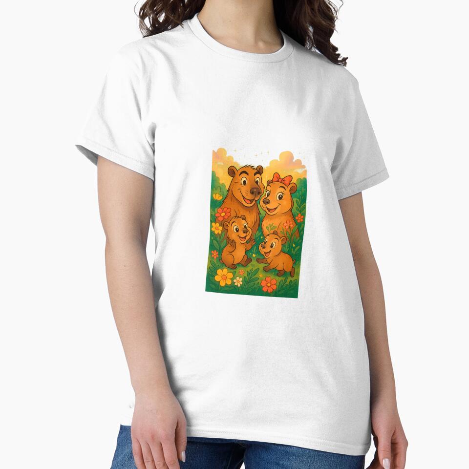 CapyFam Garden – Wholesome Capybara Family Cartoon Illustration by CapyToon