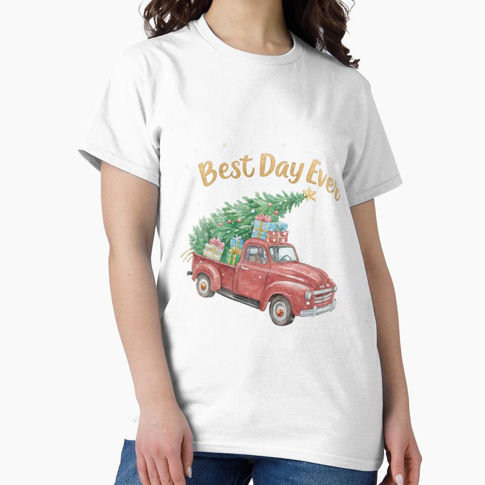 Best Day Ever Christmas Truck – Vintage Red Holiday Pickup with Tree & Gifts | Watercolor Art by Vivo Studio by VivoStudio