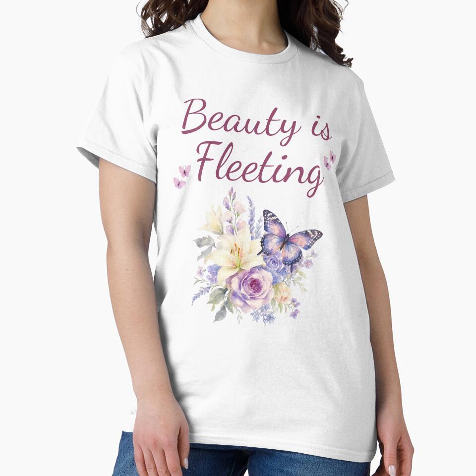 Beauty Is Fleeting Watercolor Floral Butterfly Aesthetic by XelaStore