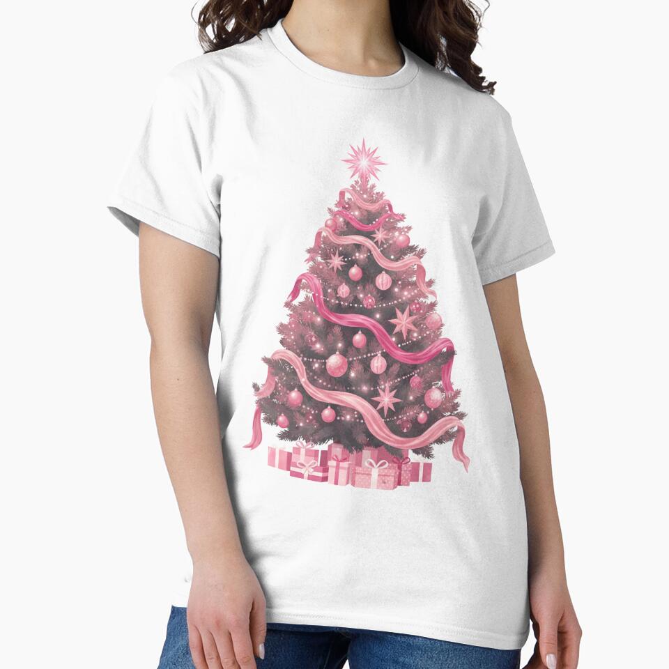 Pink Christmas Tree – Cute Holiday Design, Pastel Aesthetic Christmas Shirt, Girly Xmas Gift by Infinirish