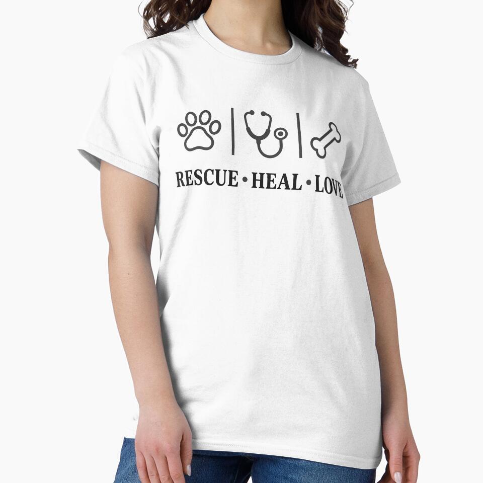 Rescue Heal Love Vet Care Grey Outline Gift Design by Dantin