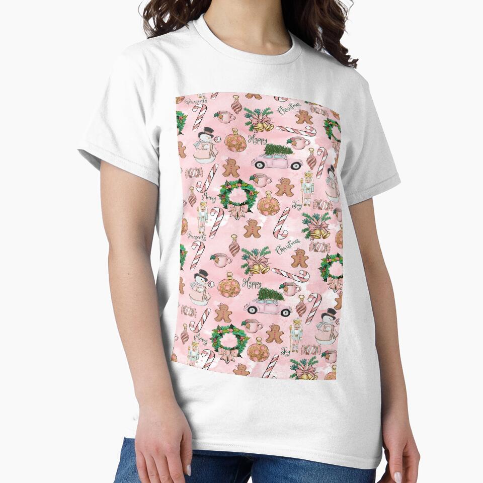 Watercolor Pink Christmas Pattern by ozcushionstoo