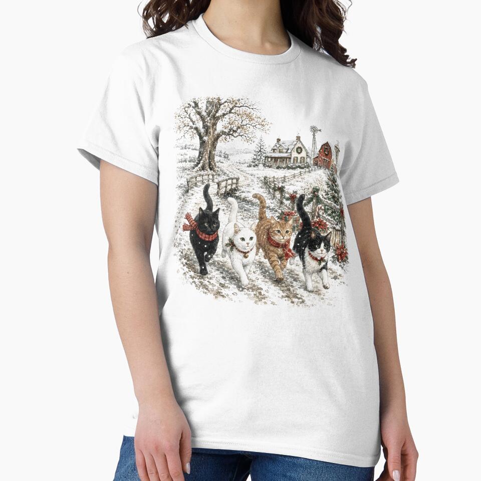 Christmas Cats Shirt, Vintage Winter Farmhouse Graphic Tee, Cute Holiday Cat Shirt, Snowy Christmas Cat Lover Gift by fimacurtuse