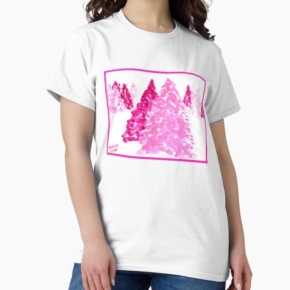 Two-Tone Pink Christmas Tree Scene - Watercolor by Art-by-Ahyoka