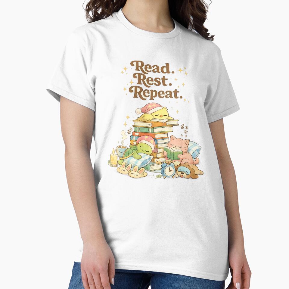 Read Rest Repeat Cute Reading Animals Shirt – Cozy Book Lover & Teacher Reading Tee, Bedtime Reading Gift T-Shirt by vmdigitalph