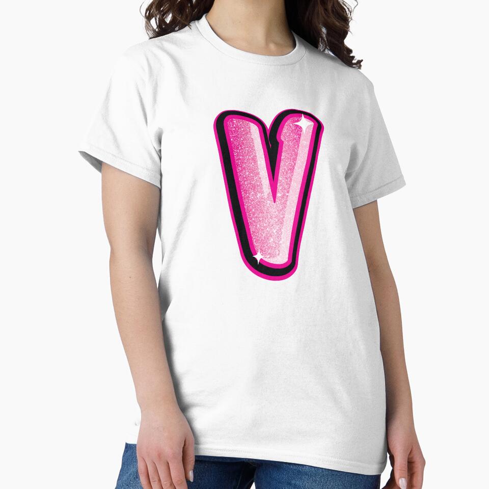 Glitter Pink V Initial Sticker by LazyCreativeCo