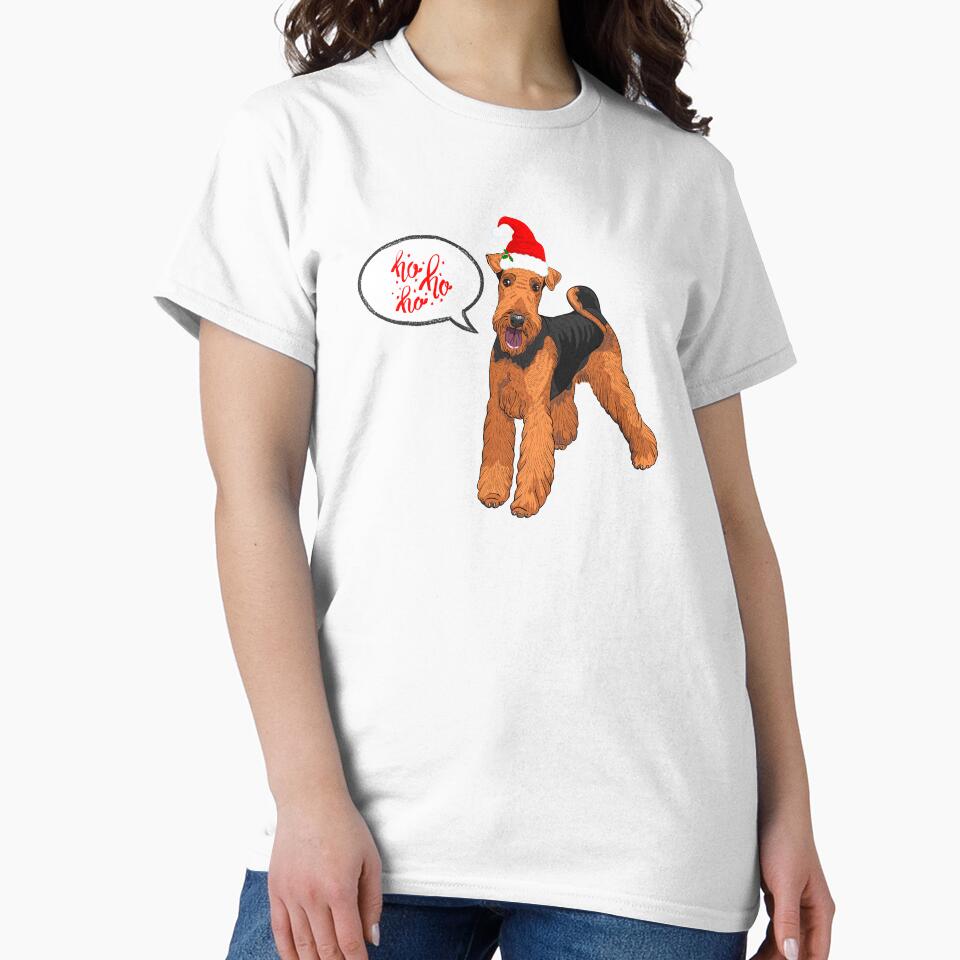 Santa Airedale Terrier Dog with Christmas Ho Ho Ho by SeasonalDogs
