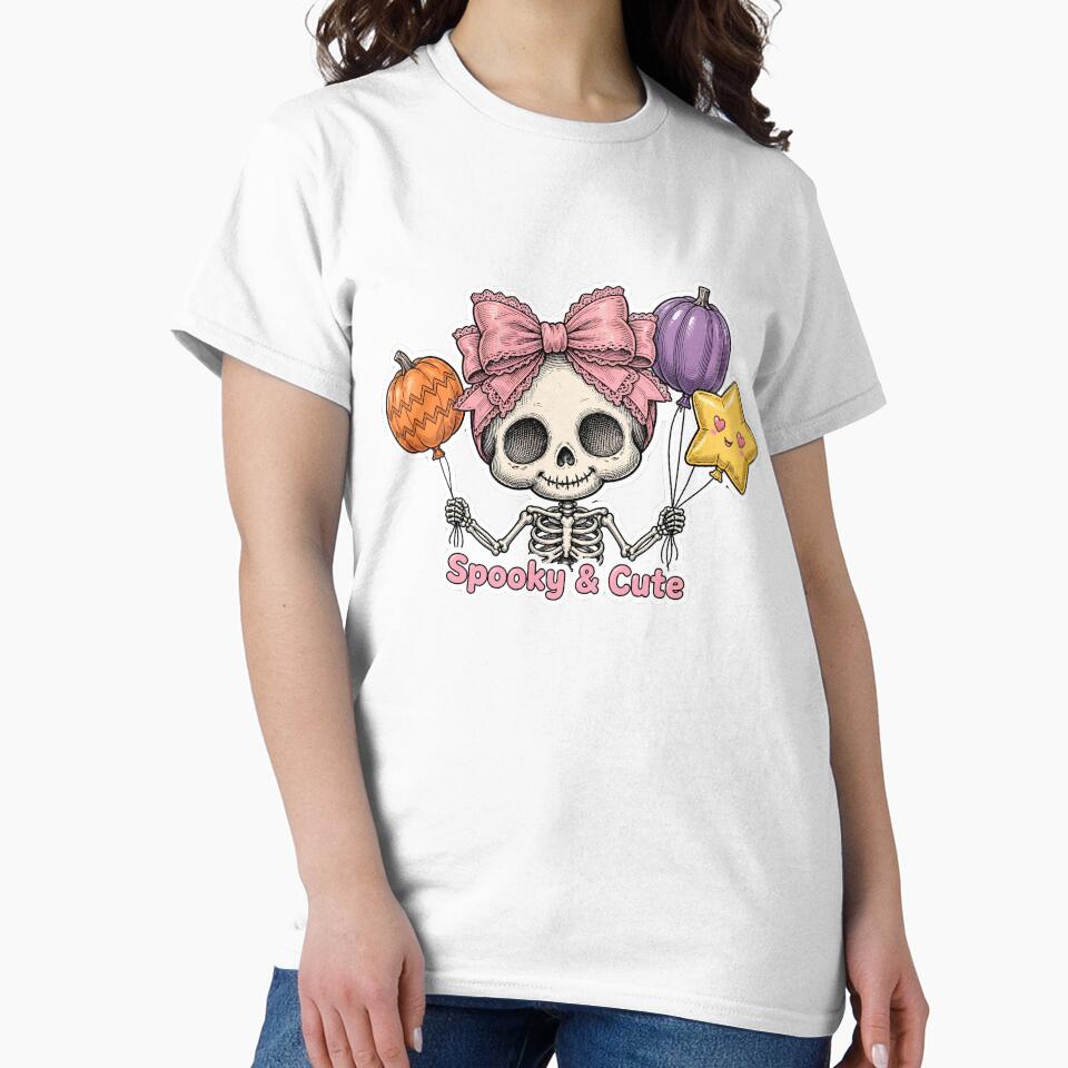 Coquette Skeleton with Bow Balloons Spooky and Cute Halloween Kawaii by HealingEraInk