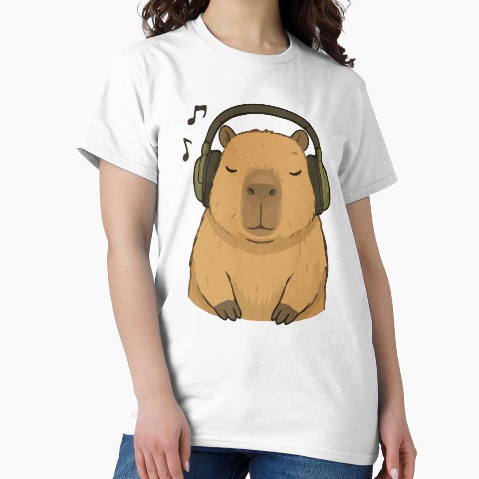 Capybara Cartoon Listening to Music Headphones by stylishdzign