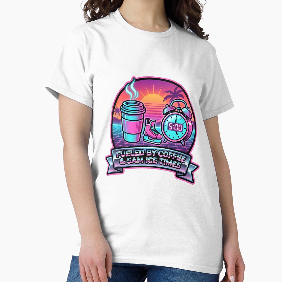Fueled By Coffee And 5AM Ice Times Funny Hockey Parent Retro Design by coldbrewinkco