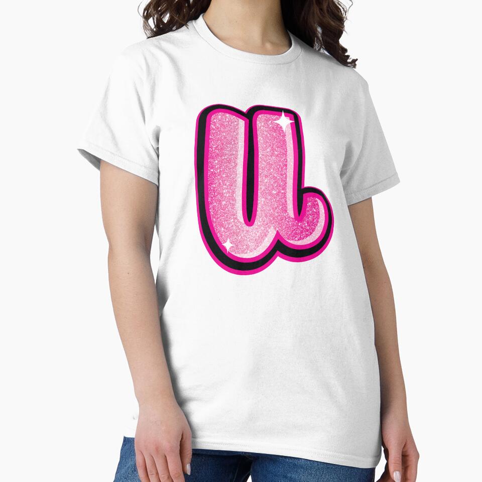 Glitter Pink U Initial Sticker by LazyCreativeCo
