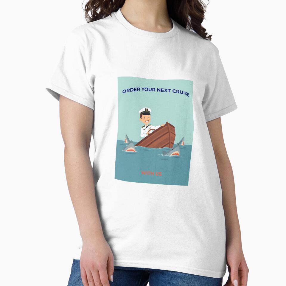 Funny Cruise T-Shirt - Book Your Next Cruise With Us Shark Design by RareVisuals