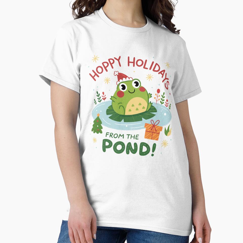 Hoppy Holidays from the Pond - Cute Frog Christmas Design by TheArtOfRanda