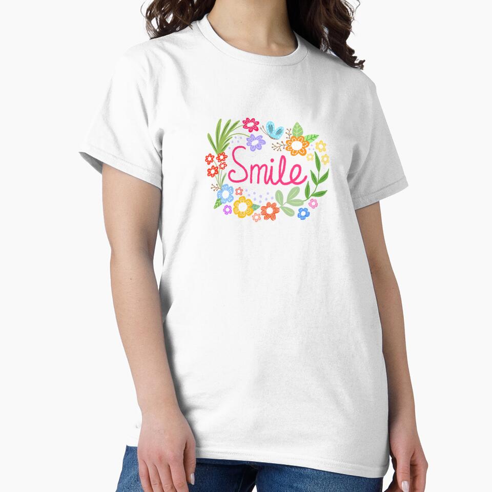 Bright hand drawn text floral botanical illustration smile by Nicola-Rowe