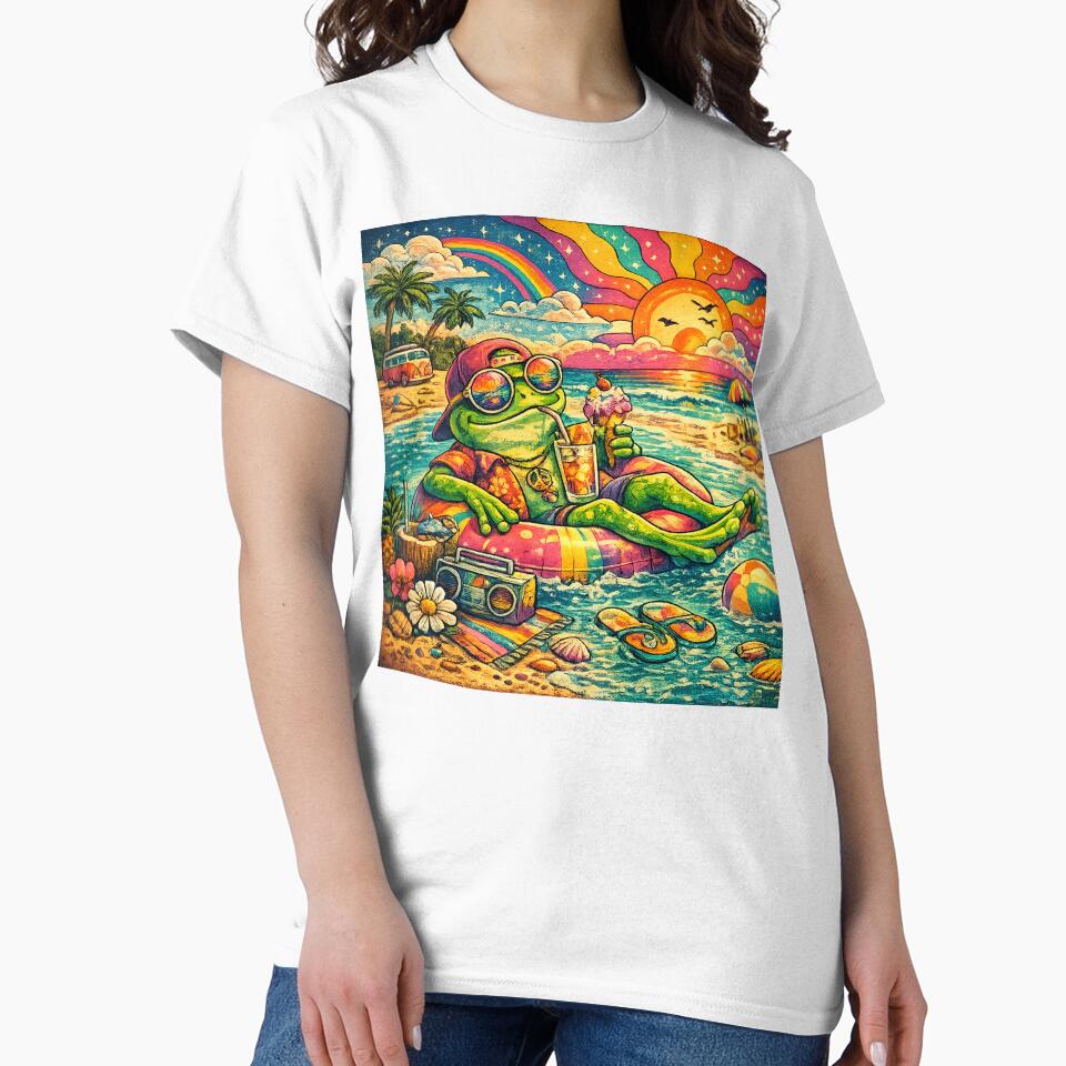 Psychedelic Summer Frog Retro Beach Vibes Cute Vintage Frog Aesthetic by artistezone