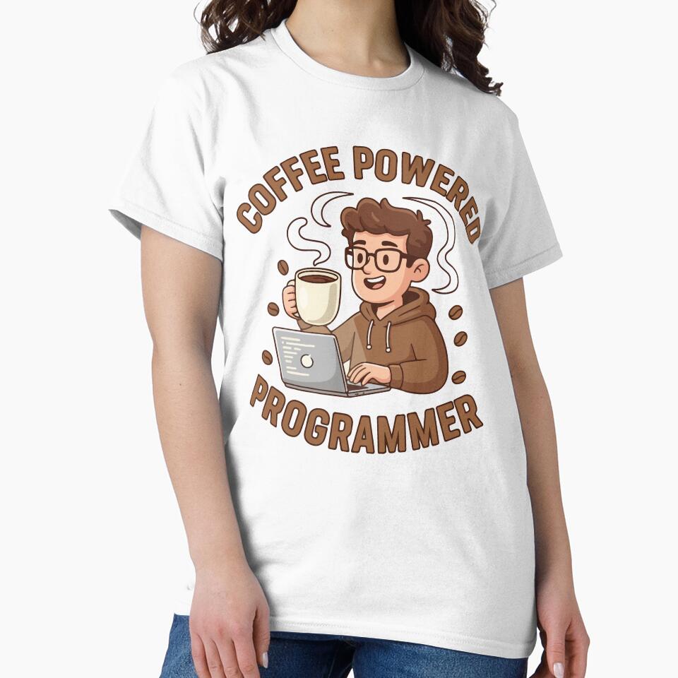 Coffee Powered Programmer T Shirt  Funny Coding & Coffee Lover Design by Design-Pro-21