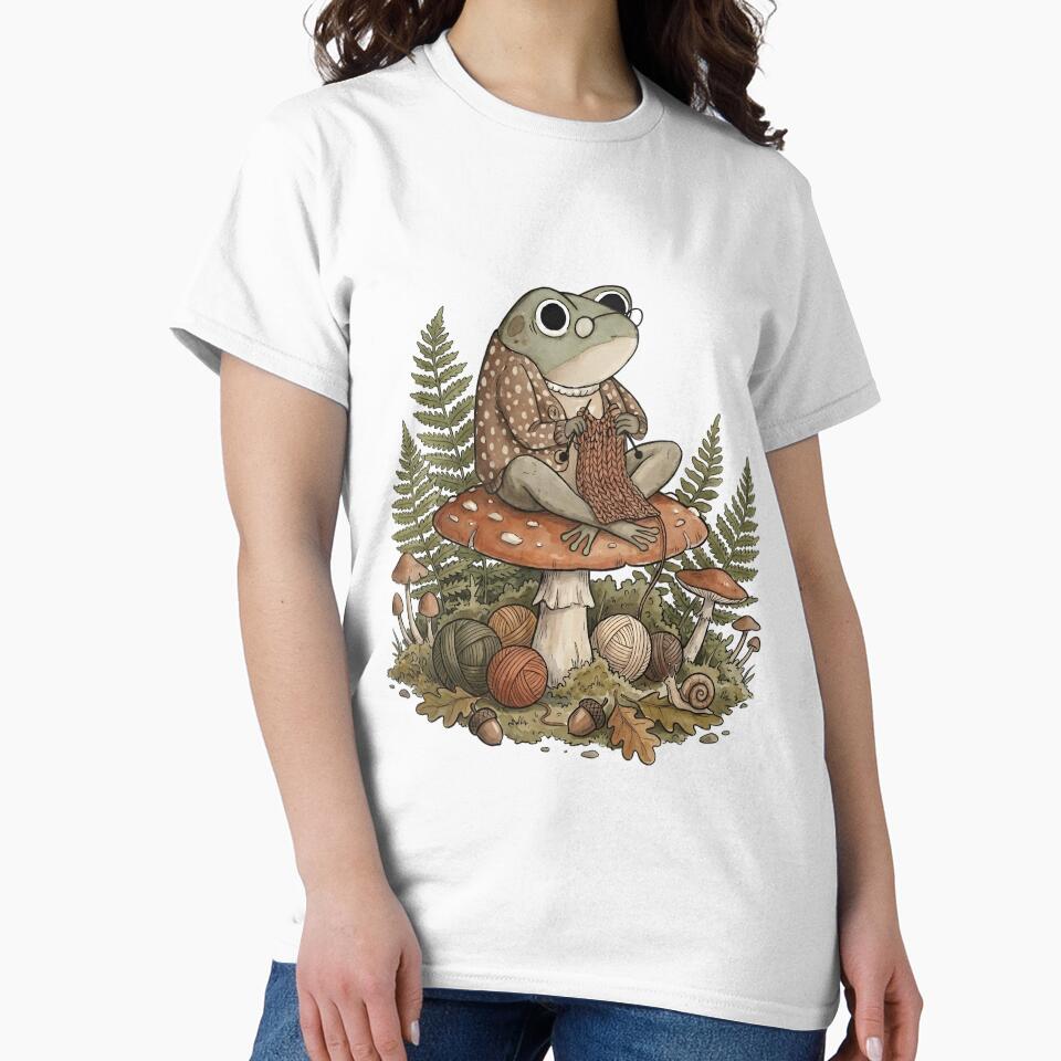 Cottagecore Frog Knitting Shirt Cute Mushroom Woodland Aesthetic Tee - Nature Lover Gift by bendypraetor0f