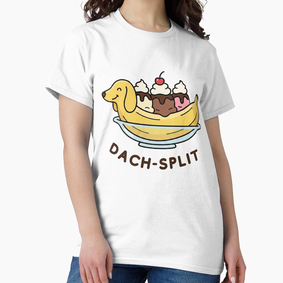 Dach-Split Funny Dachshund Banana Split T-Shirt | Cute Dog Dessert Pun | Dog Lover Gift by aiqdelicia