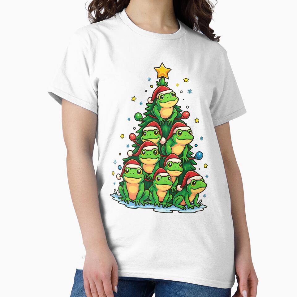 Frog Christmas Tree Funny Cute Frogs Santa Hat Holiday by haitrieuic96