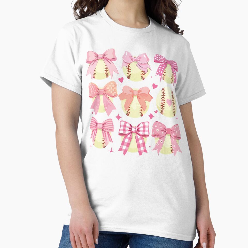 Softball Coquette Pink Bow Softball Mom Mothers Day Cute by Oualid Art