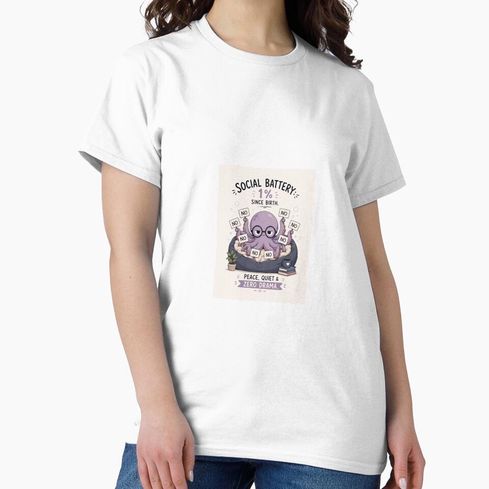 Social Battery 1% Since Birth Funny Introvert Octopus Sticker by BLOOMVELLE