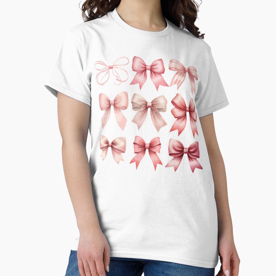 Pink Bow and Ribbon Coquette Bow Cute Graphic For Girl Women by Oualid Art