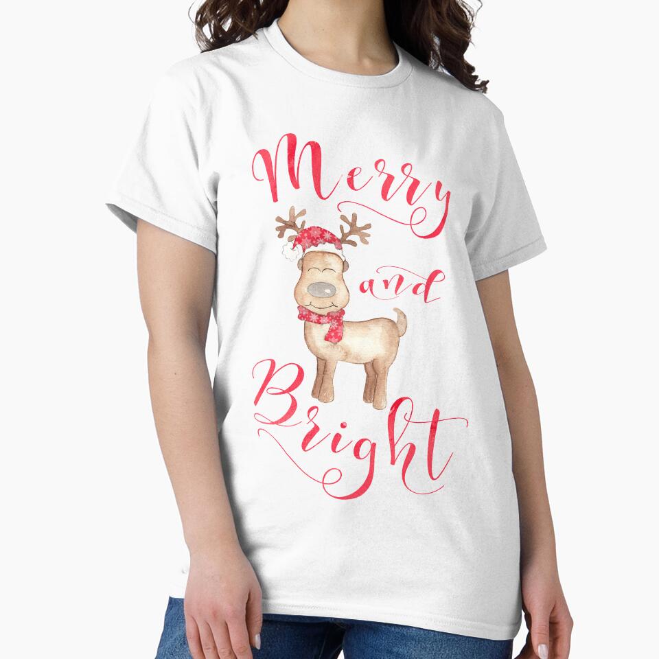 Christmas gift Merry and bright red deer antler nursery, Calligraphy art by Martina Mladenova