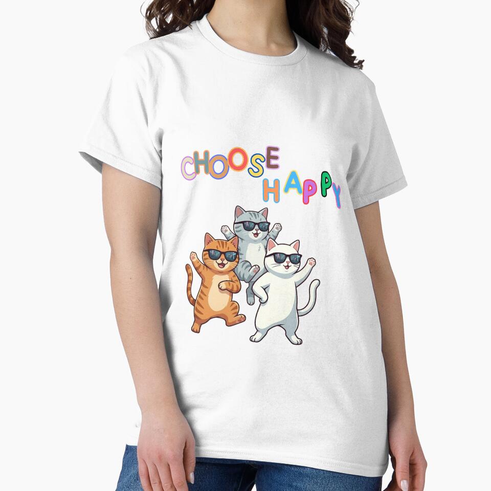 Choose Happy - Funny Dancing Cats with Sunglasses by thazinart