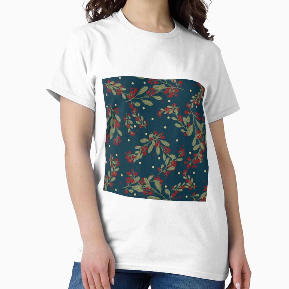Copy of Copy of Holly Jolly Greens ;  Red Fruits & Yuletide Leaves on Mid Night Blue by PrintsByAnnJ
