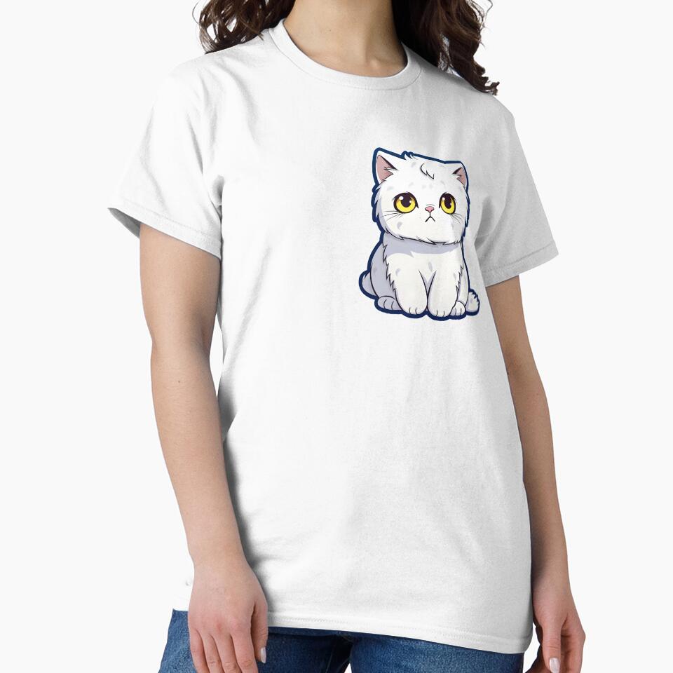 Cute Sad Little White Cat by Kubala Designs