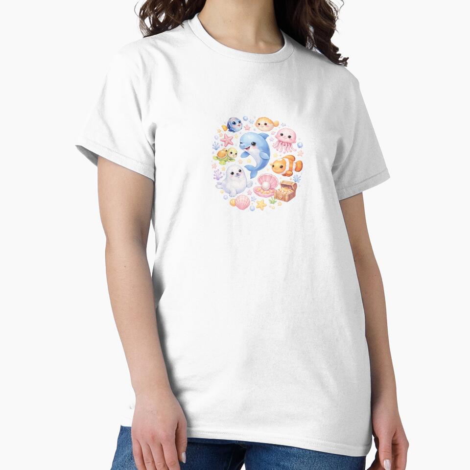 Cute Ocean Circle – Kawaii Sea Animals Aesthetic Design by ColorNest Designs