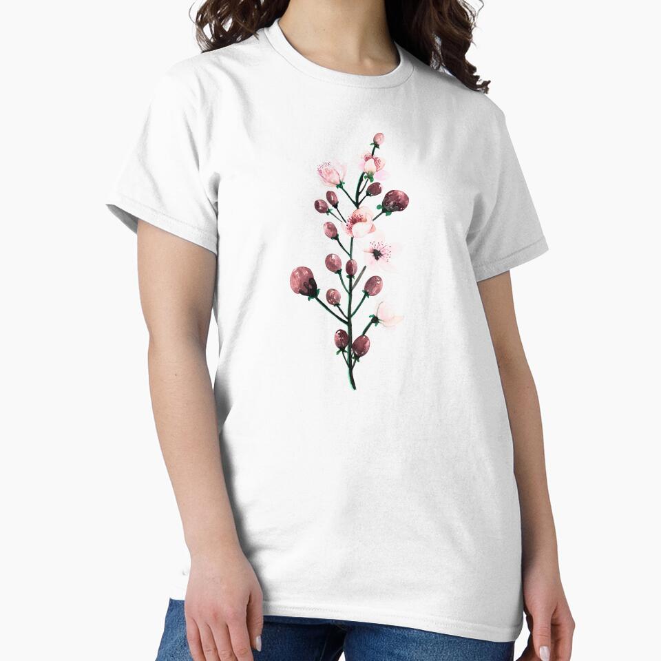 Tall Pink Blossom Botanical Branch Watercolour by ArithraStudio