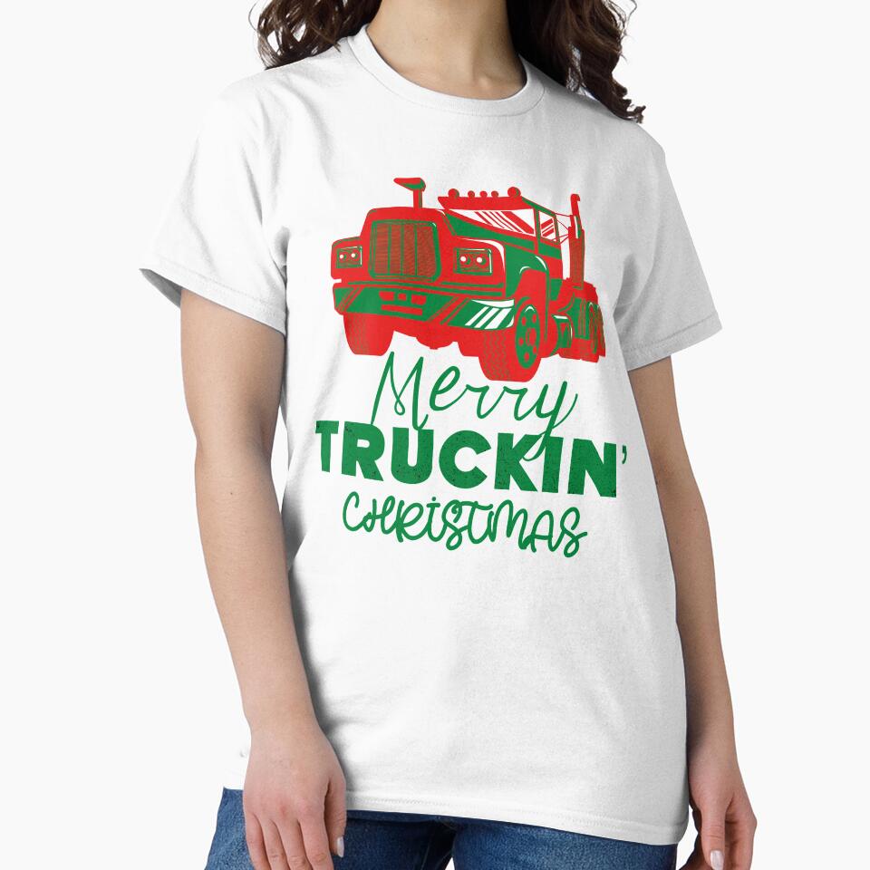 Merry Truckin Christmas Red Green Festive Gift For Trucker Truck Driver by Sunny Collections