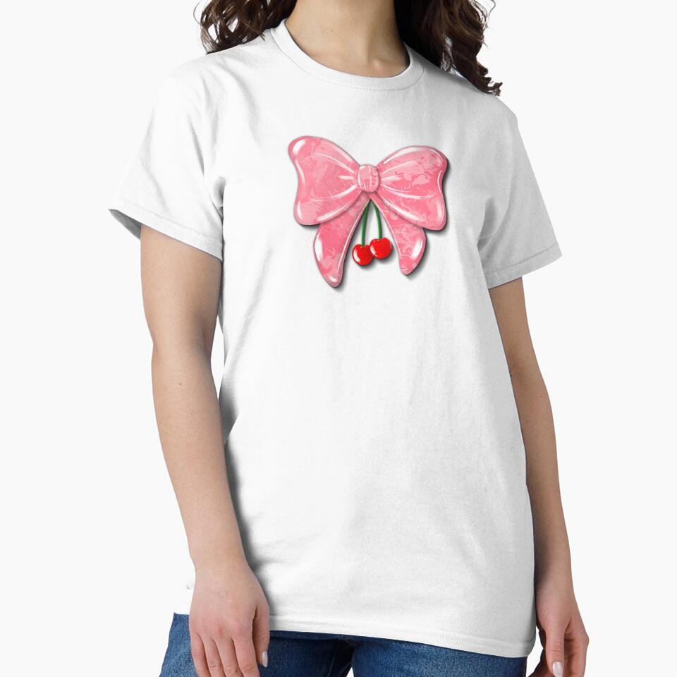 Coquette Bow, Coquette Cherries, Pink Bow, Coquette Bow T-Shirt by starlingandfinchdesigns