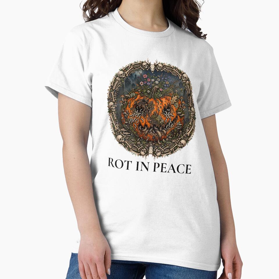 Rot In Peace Rotting Pumpkin Skull Wreath Goblincore Halloween Art by Neurospicy Trolls