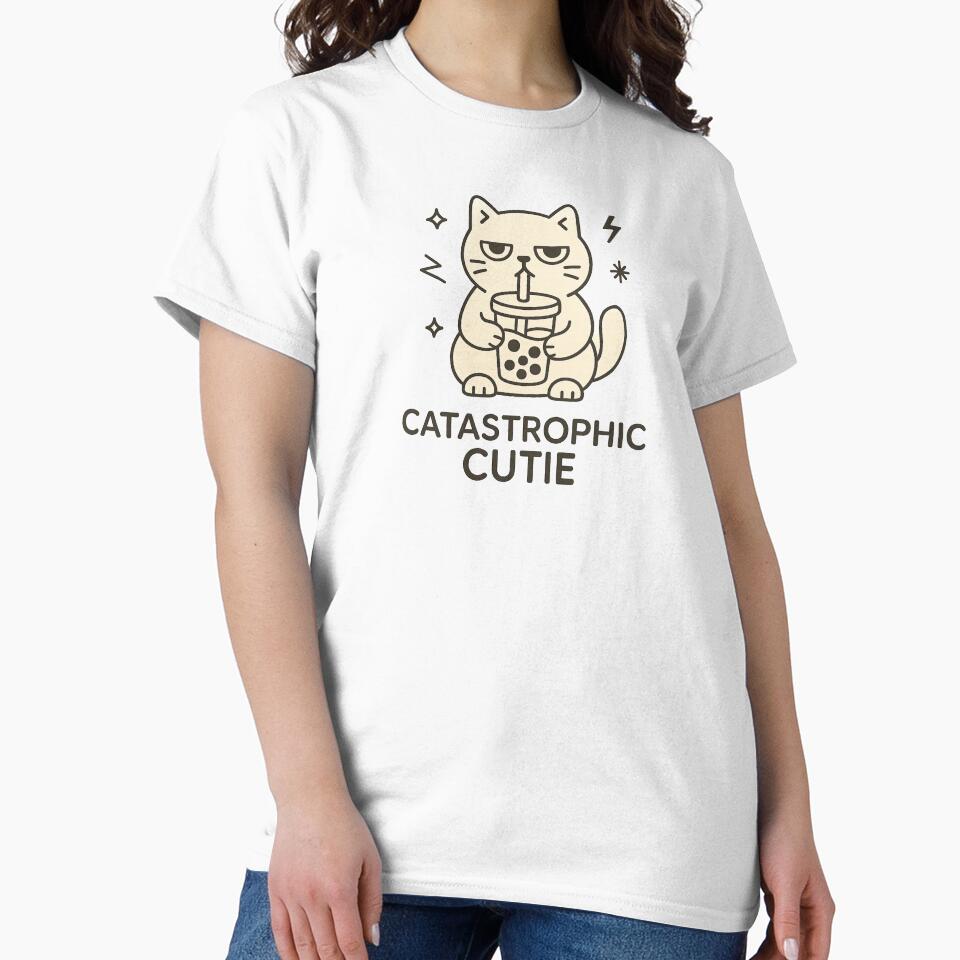 Catastrophic Cutie – Minimalist Boba Cat T- Shirt/Sticker Design. by FurEver Graphics