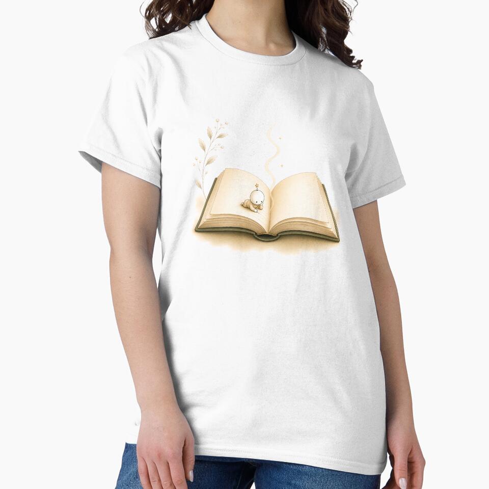 Little Star Companion Lost in a Story | Cozy Open Book Watercolor | Whimsical Book Lover T-Shirt & Sticker by Digital Culture Studio