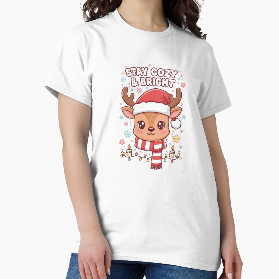 Stay Cozy & Bright - Cute Kawaii Christmas Reindeer by PinkGothica