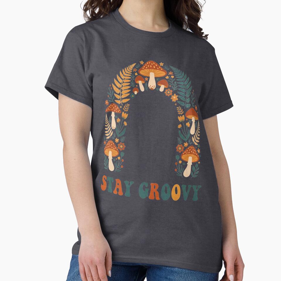 Stay Groovy Retro Mushroom Arch | 70s Boho Botanical Nature Print by Dzblack