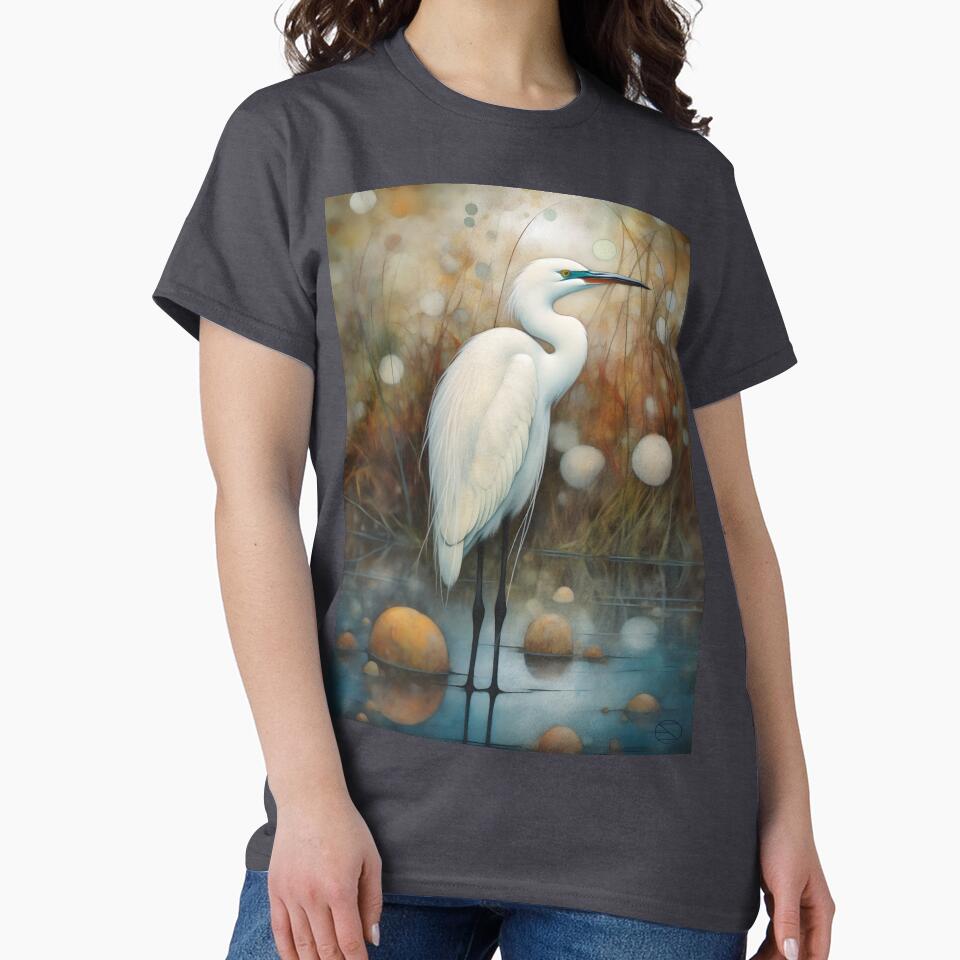 Nature Lover's Essential: Egret in Grass Wildlife Art by SaffronPepper