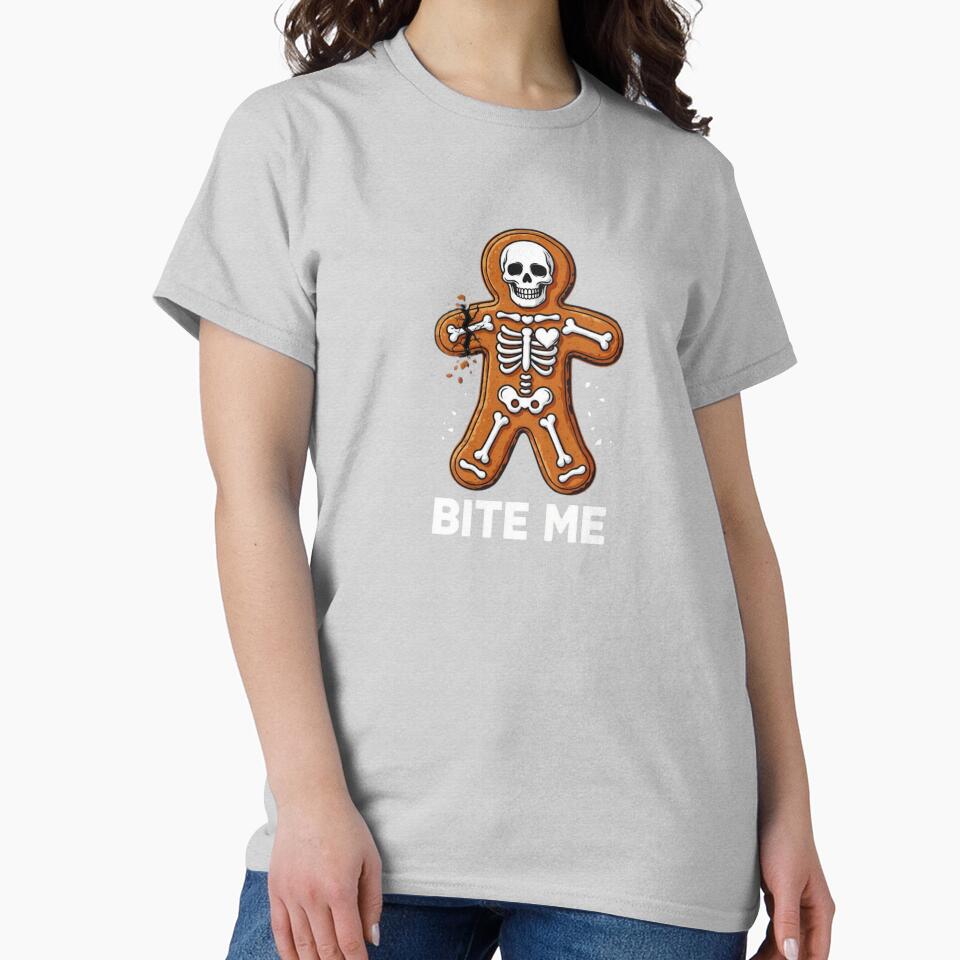 Funny Skeleton Gingerbread Man Bite Me - Edgy Christmas by wyzin39