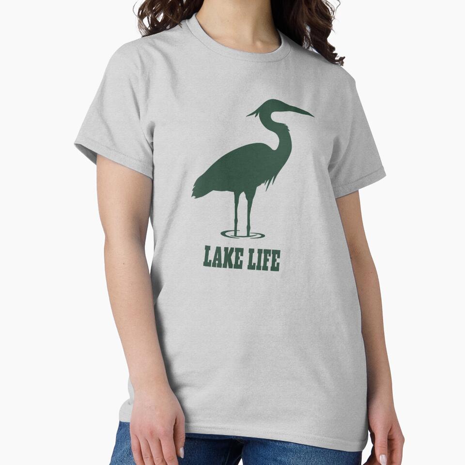 Lake Life Great Blue Heron Wading Silhouette - Dark Moss Green by BlueSkyTheory