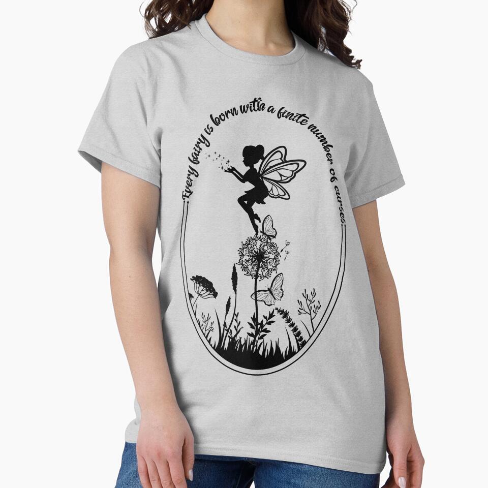 Every fairy is born with a finite number of curses - black text and lavender purple - fairy core, cottage core - halloween - sage green by hasbeenz