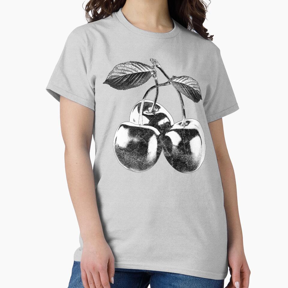 Dark Cherries Three Fruit Stem Leaves Botanical Still Life by Ghoul Enterprises