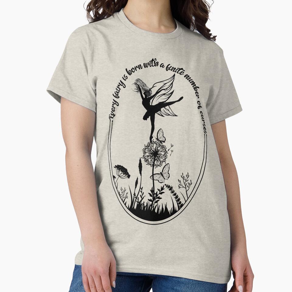 Every fairy is born with a finite number of curses - black text - fairy core, cottage core - halloween - sage green by hasbeenz