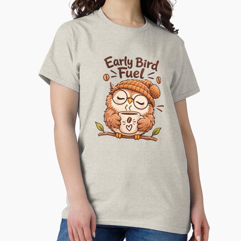Early Bird Fuel Coffee Owl Cute Coffee Lover Morning Bird Kawaii Caffeine Lover Gift by Sanika arts