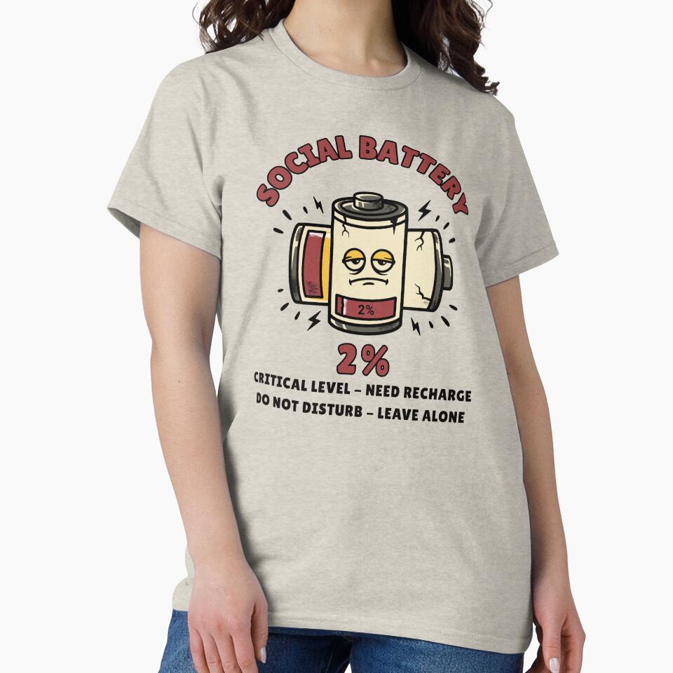 Social Battery 2% Funny Introvert T-Shirt by ByRAM Project